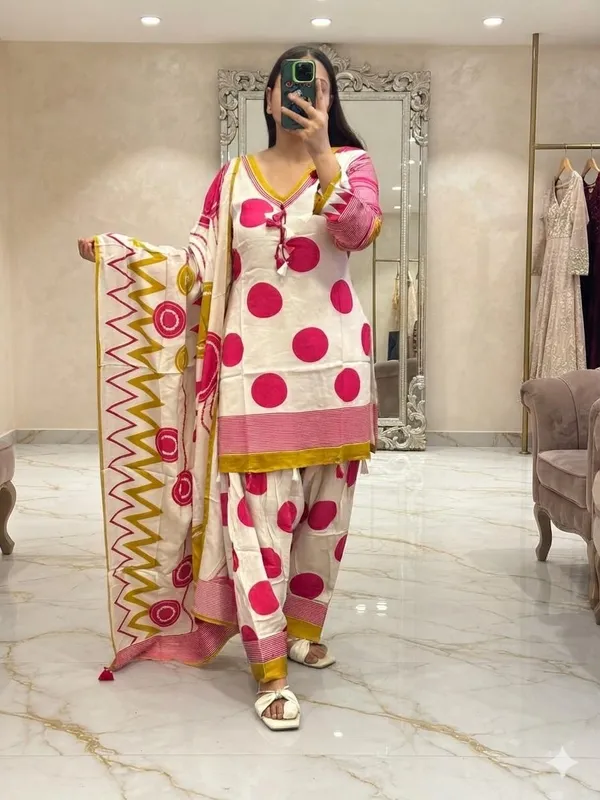 Floral_Printed_Pure_Cotton_V_Neck_Kurta_Trouser_&_Dupatta_Set