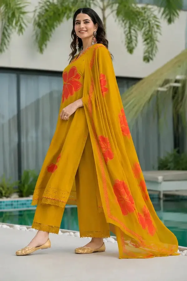 Floral_Printed_Pure_Cotton_V_Neck_Kurta_Trouser_&_Dupatta_Set
