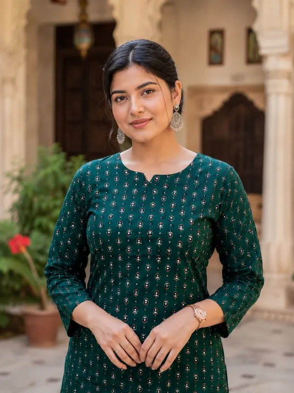 Floral_Printed_Pure_Cotton_Round_Neck_Green_Kurta_Trouser_&_Dupatta_Set