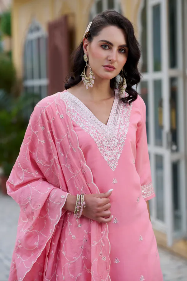 Floral_Embroidered_Cotton_Silk_V_Neck_Kurta_Trouser_&_Dupatta