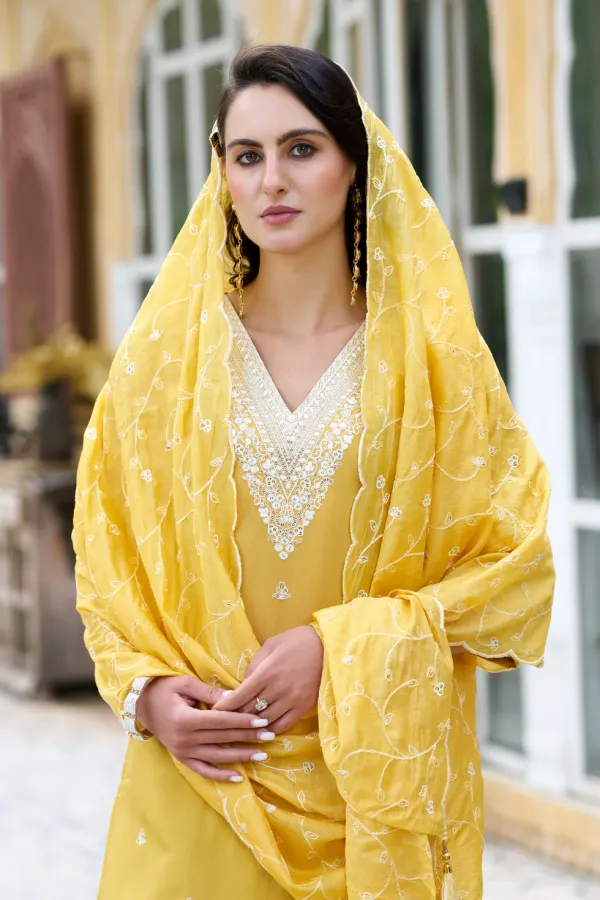 Floral_Embroidered_Cotton_Silk_V_Neck_Kurta_Trouser_&_Dupatta
