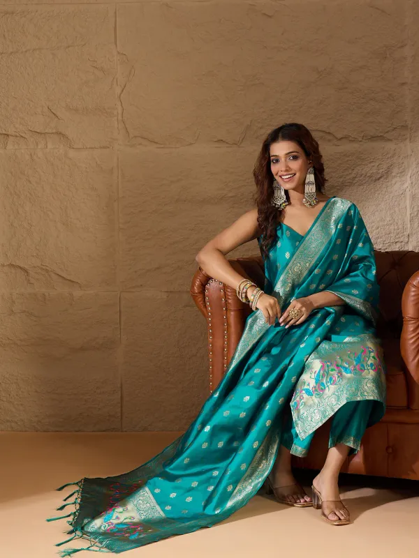 Floral_Printed_Silk_Blend_Round_Neck_Kurta_Trouser_&_Dupatta_Set