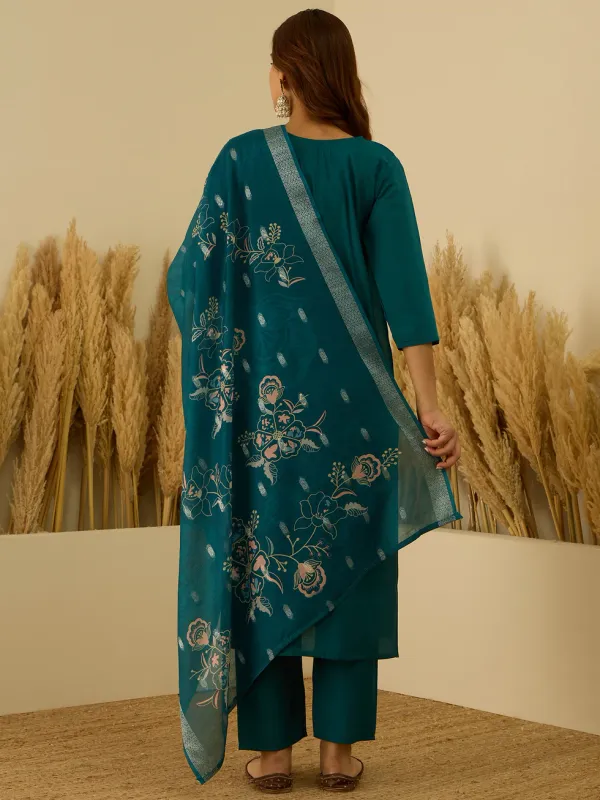 Floral_Embroidered_Silk_Blend_V_Neck_Kurta_Trouser_&_Dupatta_Set