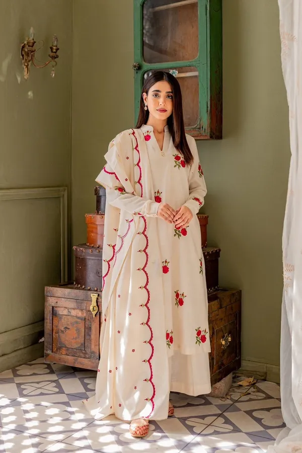 Floral_Embroidered_Pure_Cotton_Coller_Neck_Kurta_Trouser_&_Dupatta_Set