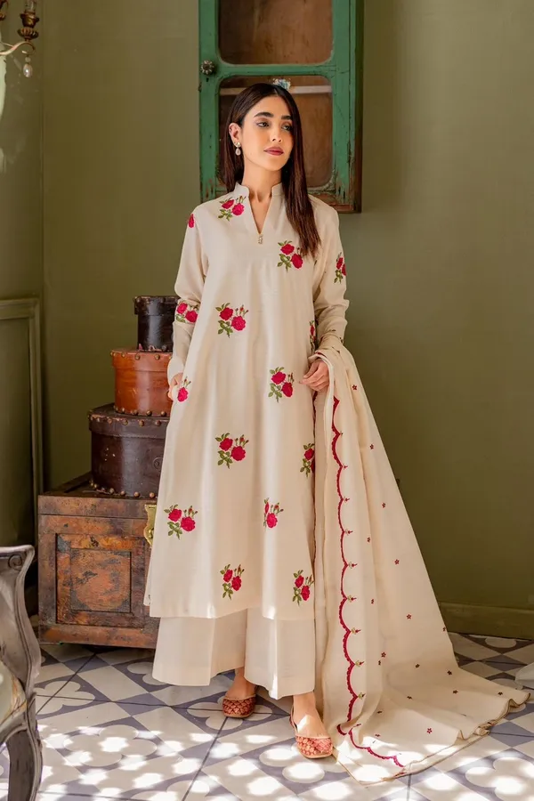 Floral_Embroidered_Pure_Cotton_Coller_Neck_Kurta_Trouser_&_Dupatta_Set