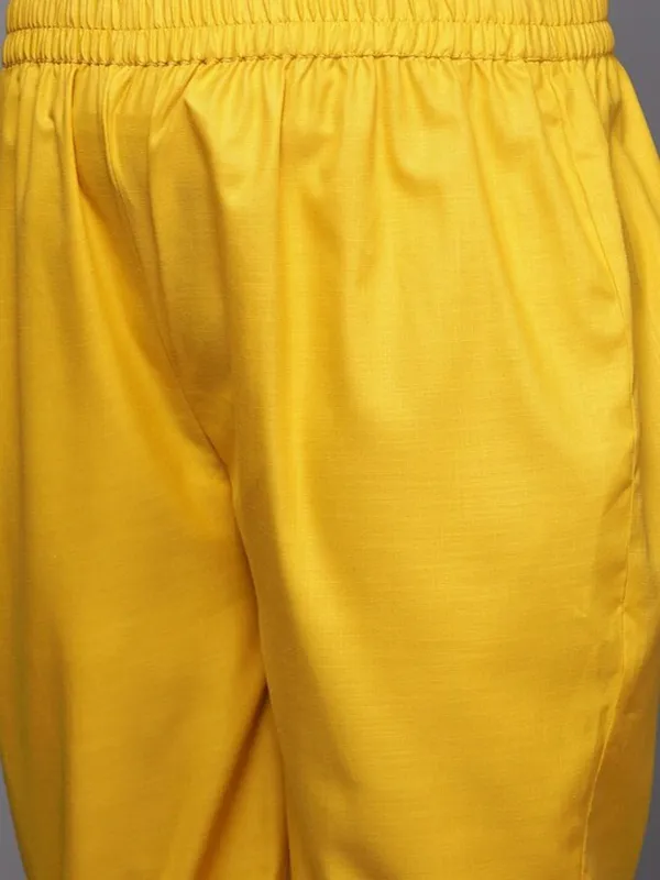 Mustard_Floral_Embroidered_Cotton_Kurta_Trouser_Dupatta_Set