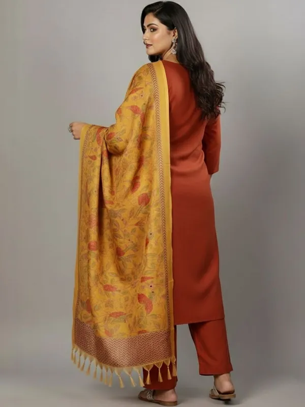 Orange_Floral_Printed_Cotton_Blend_Kurta_Trouser_Dupatta_Set