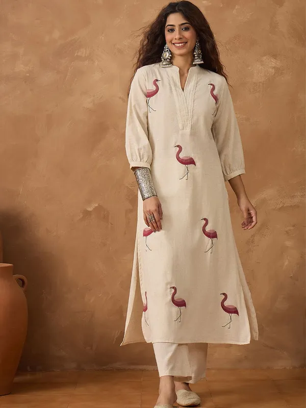 Off_White_Floral_Embroidered_Cotton_Blend_Kurta_Trouser_Set