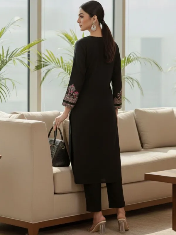 Black_Floral_Embroidered_Cotton_Blend_Kurta_Trouser_Dupatta_Set