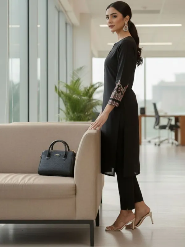 Black_Floral_Embroidered_Cotton_Blend_Kurta_Trouser_Dupatta_Set
