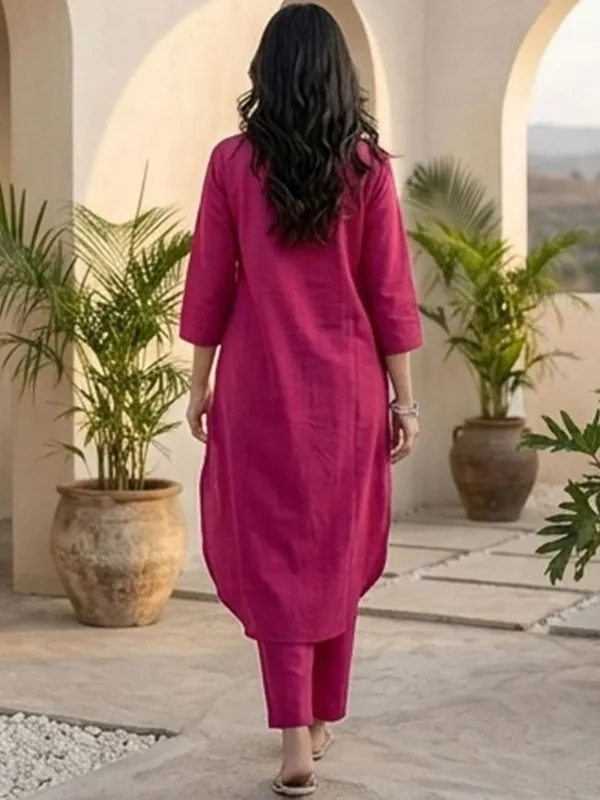 Pink_Floral_Printed_Cotton_Blend_Kurta_Trouser_Set