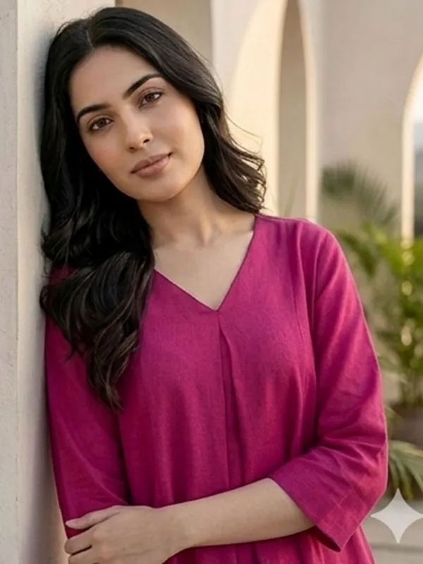 Pink_Floral_Printed_Cotton_Blend_Kurta_Trouser_Set