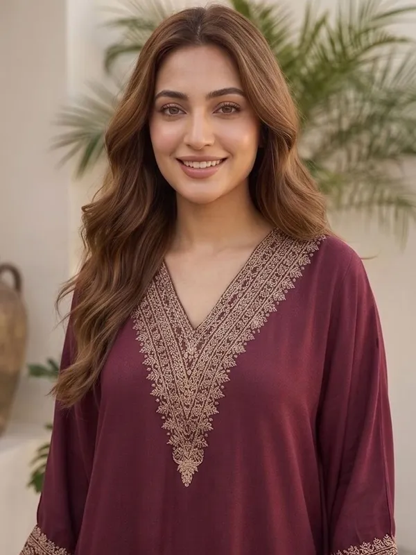 Maroon_Floral_Embroidered_Silk_Blend_Kurta_Trouser_Set