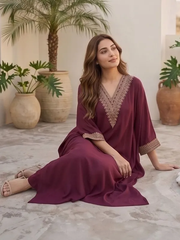 Maroon_Floral_Embroidered_Silk_Blend_Kurta_Trouser_Set