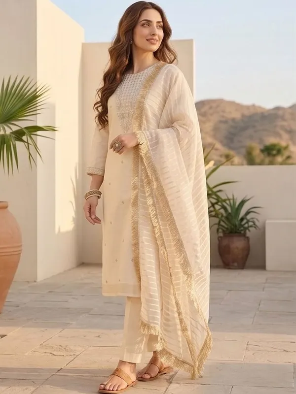 Off_White_Floral_Embroidered_Silk_Blend_Kurta_Trouser_Dupatta_Set
