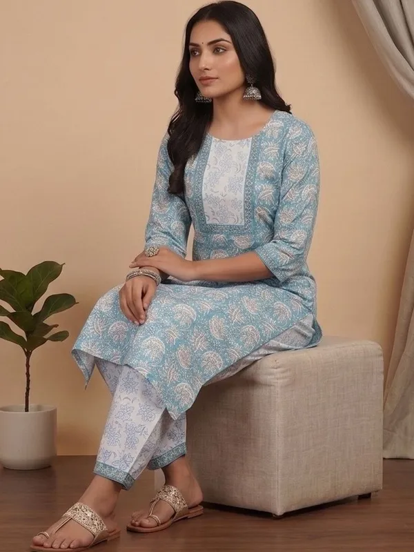 Blue_Floral_Printed_Cotton_Blend_Kurta_Patiala_Dupatta_Set