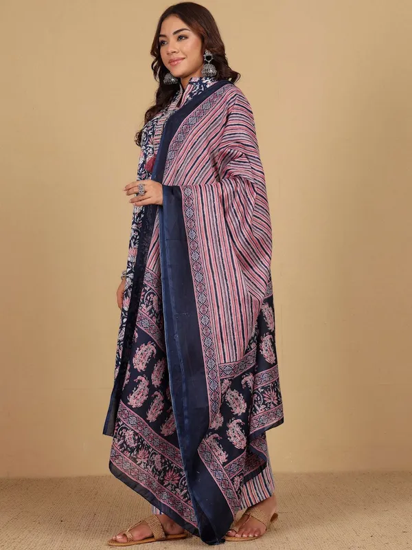 Navy_Blue_Floral_Printed_Cotton_Blend_Kurta_Palazzo_Dupatta_Set