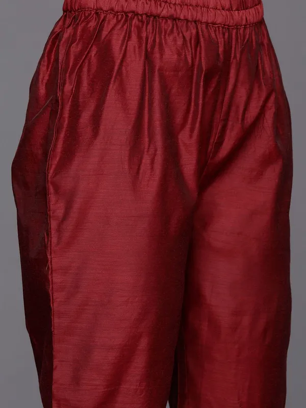 Maroon_Floral_Embroidered_CFloraleri_Silk_Kurta_Trouser_Dupatta_Set