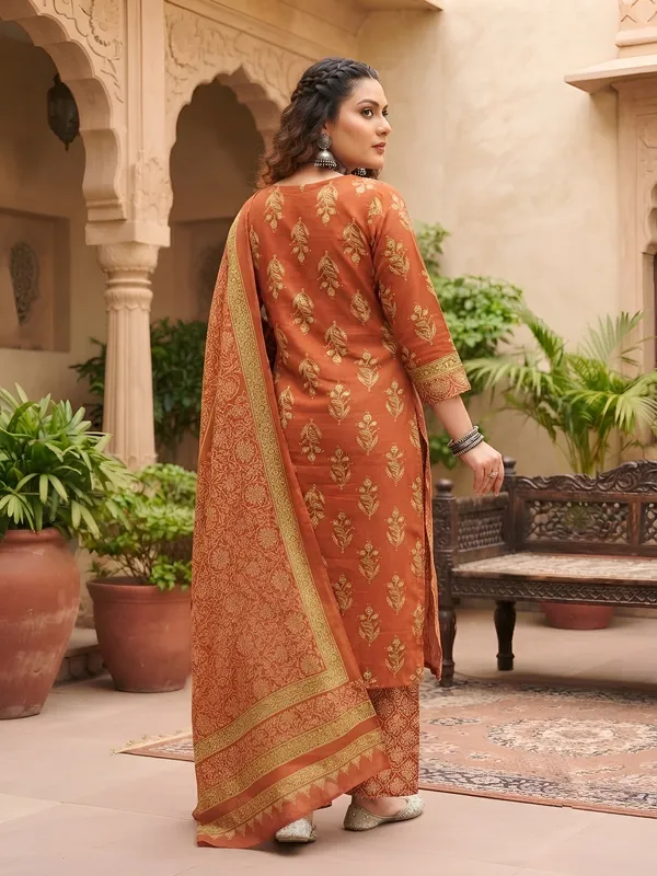 Rust_Floral_Printed_Cotton_Kurta_Set
