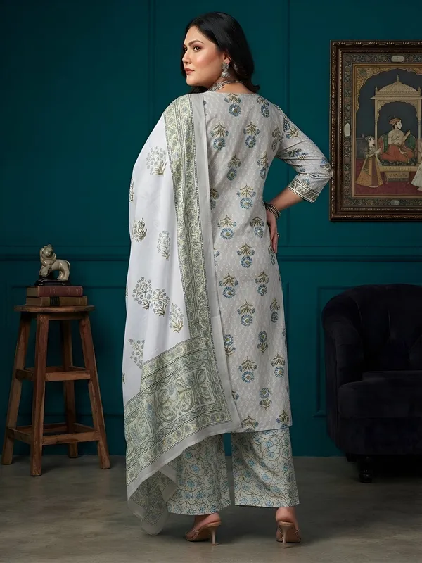 Grey_Floral_Printed_Cotton_Kurta_Set