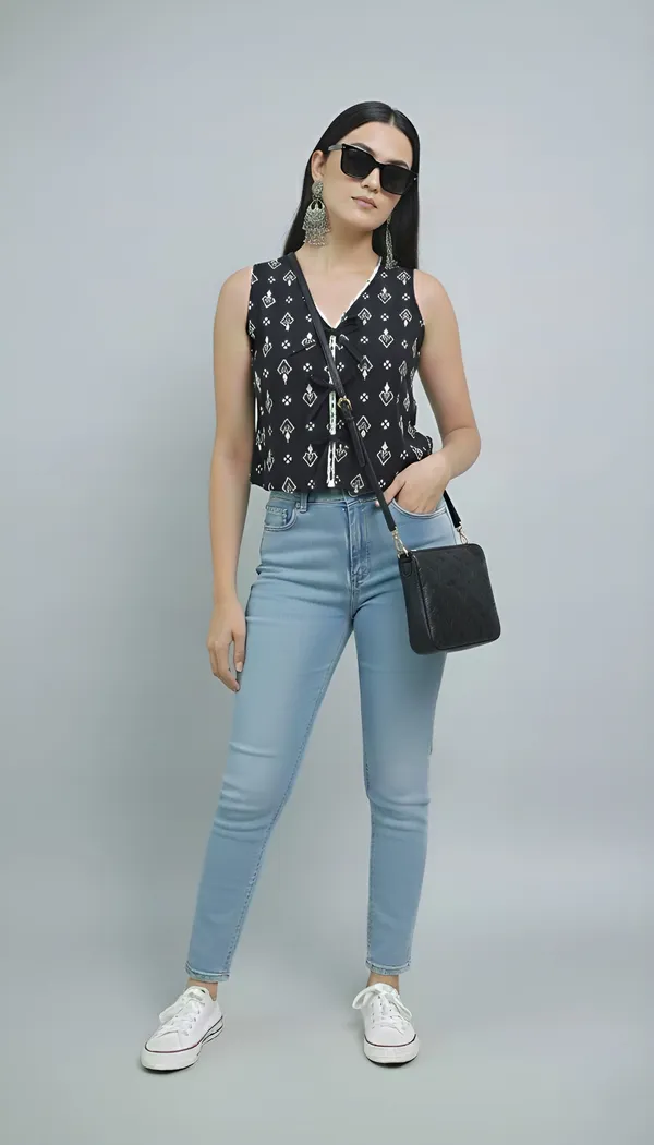 Black_Pure_Cotton_Printed_Top_For_Women