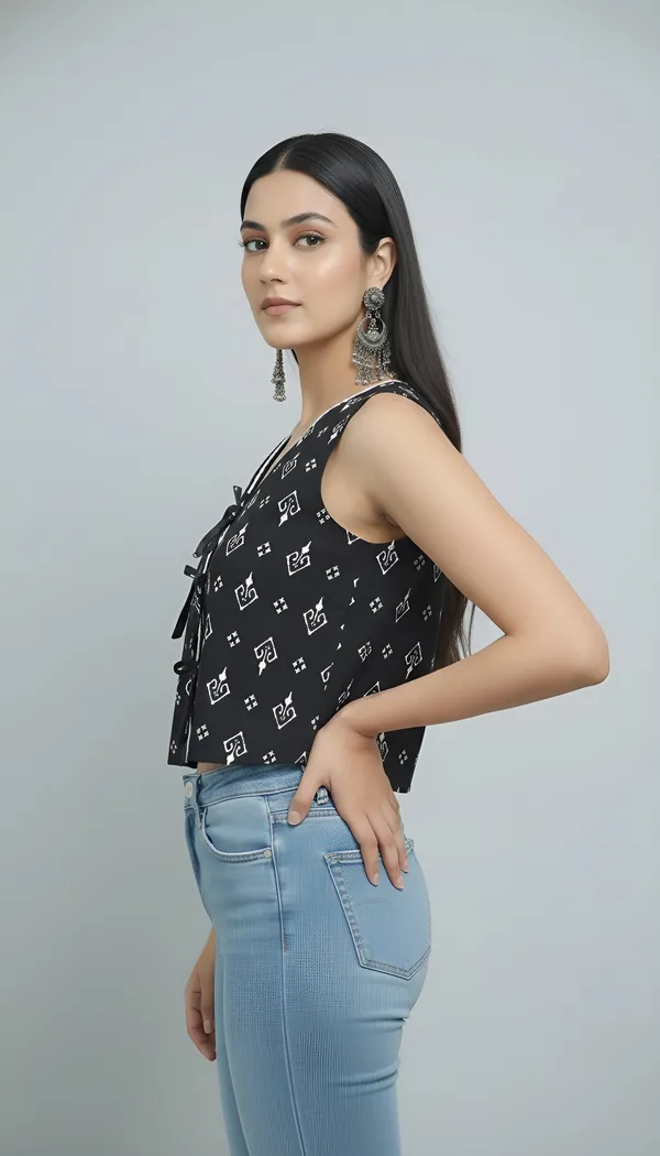 Black_Pure_Cotton_Printed_Top_For_Women