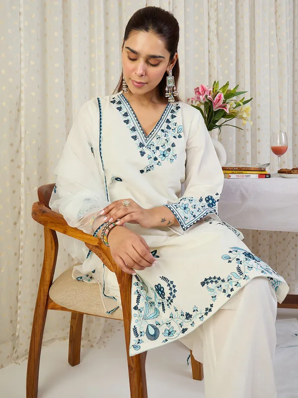 Off_White_Embroidered_Pure_Cotton_Kurta_Trouser_Dupatta_Set
