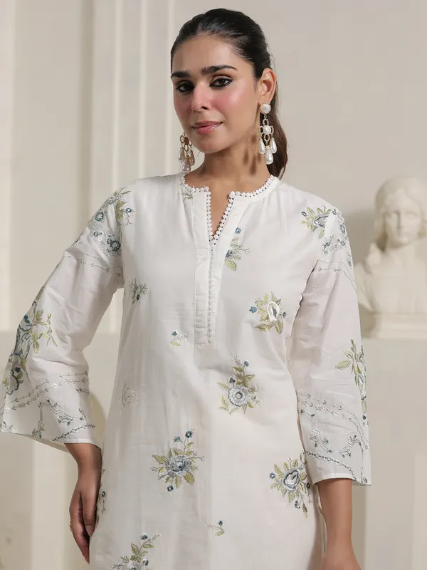 Off_White_Embroidered_Pure_Cotton_Kurta_Trouser_Dupatta_Set