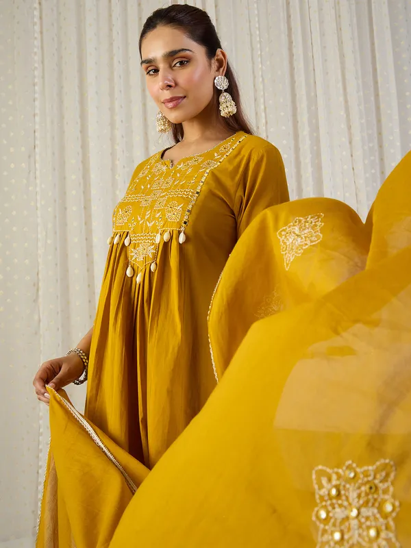 Yellow_Embroidered_Pure_Cotton_Kurta_Trouser_Dupatta_Set