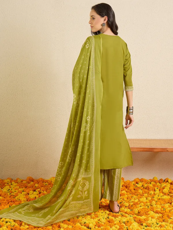 Green_Printed_Pure_Cotton_Kurta_Trouser_Dupatta_Set