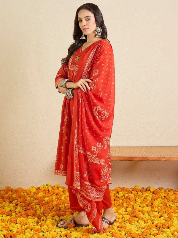 Orange_Printed_Pure_Cotton_Kurta_Trouser_Dupatta_Set