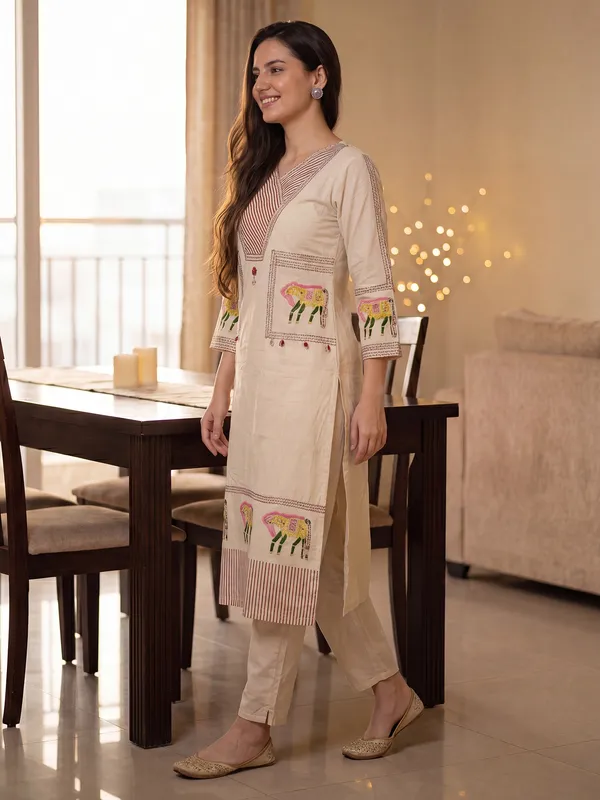 Beige_Embroidered_Pure_Cotton_Kurta_Trouser_Set