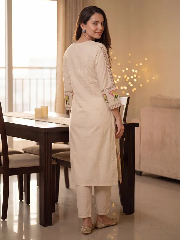 Beige_Embroidered_Pure_Cotton_Kurta_Trouser_Set