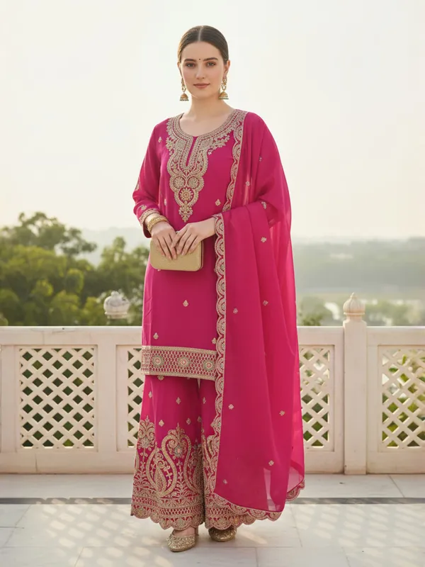 Pink_Embroidered_Chinon_Kurta_Trouser_Dupatta_Set