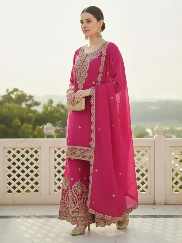 Pink_Embroidered_Chinon_Kurta_Trouser_Dupatta_Set