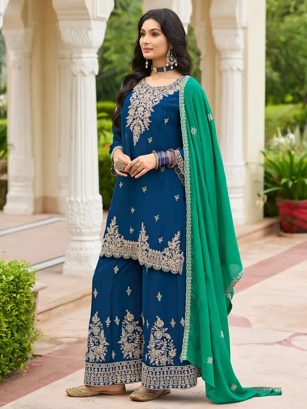 Navy_Blue_Chinon_Embroidered_Kurta_Trouser_Dupatta_Set