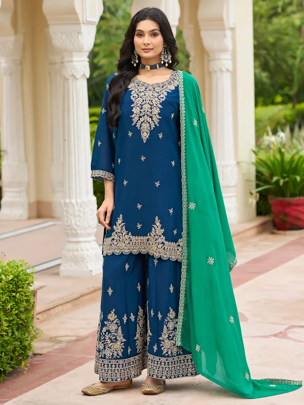 Navy_Blue_Chinon_Embroidered_Kurta_Trouser_Dupatta_Set