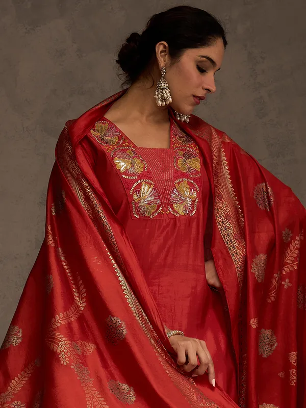 Orange_Embroidered_Straight_Kurta_Trousers_With_Dupatta_Set