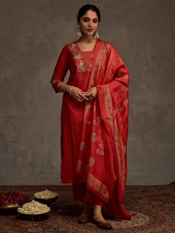 Orange_Embroidered_Straight_Kurta_Trousers_With_Dupatta_Set