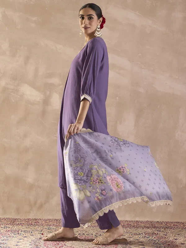 Purple_Solid_Silk_Blend_Kurta_Trouser_Dupatta_Set