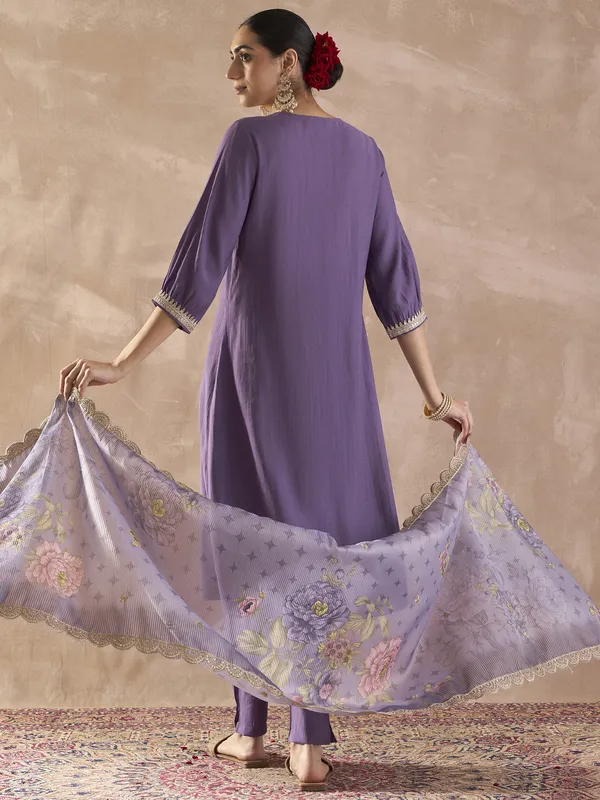 Purple_Solid_Silk_Blend_Kurta_Trouser_Dupatta_Set