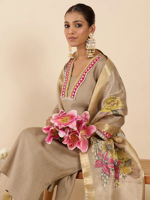 Beige_Silk_Embroidered_Kurta_Trouser_Dupatta_Set