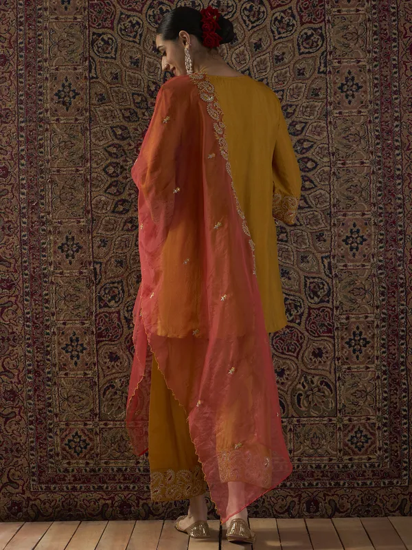 Yellow_Embroidered_Silk_Blend_Kurta_Trouser_Dupatta_Set
