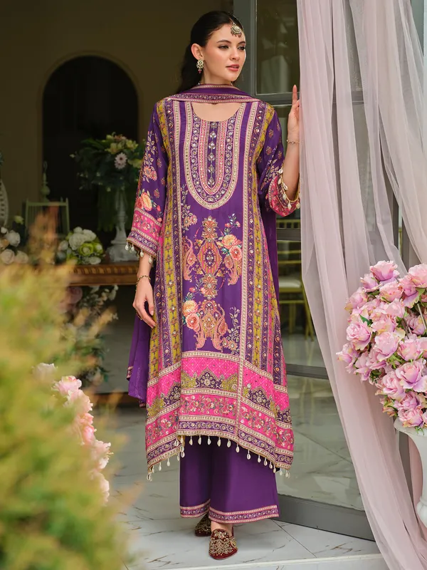 Purple_Printed_Pure_Silk_Kurta_Trouser_Dupatta_Set