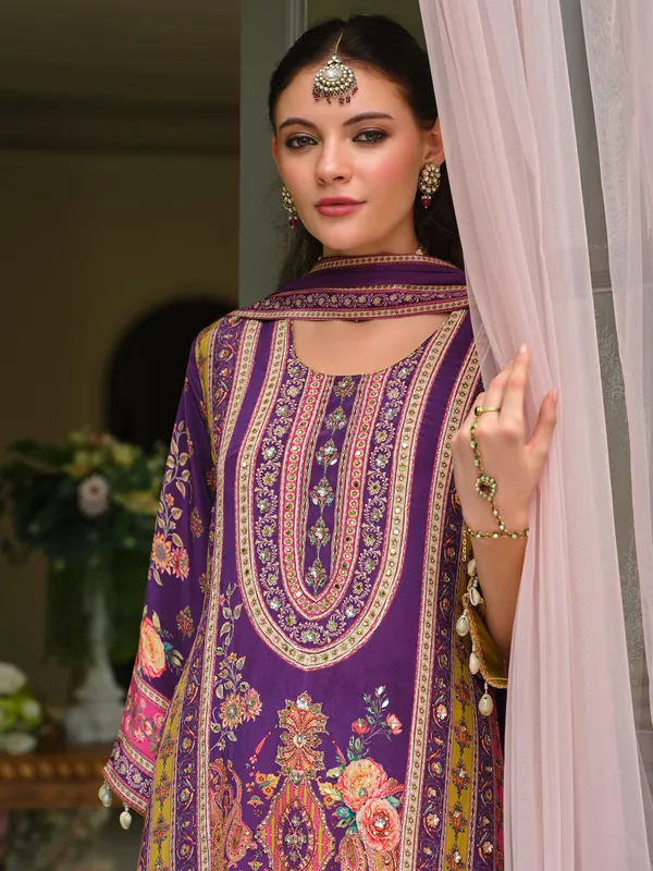 Purple_Printed_Pure_Silk_Kurta_Trouser_Dupatta_Set