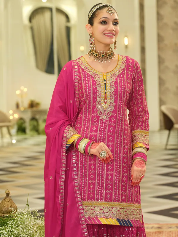 Pink_Embroidered_Chinon_Kurta_Trouser_Dupatta_Set