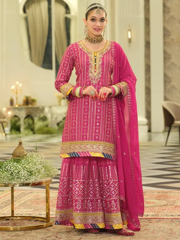 Pink_Embroidered_Chinon_Kurta_Trouser_Dupatta_Set