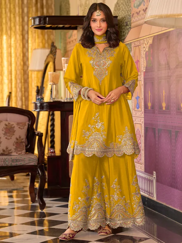 Green_Embroidered_A-Line_Kurta_Palazzos_With_Dupatta_set