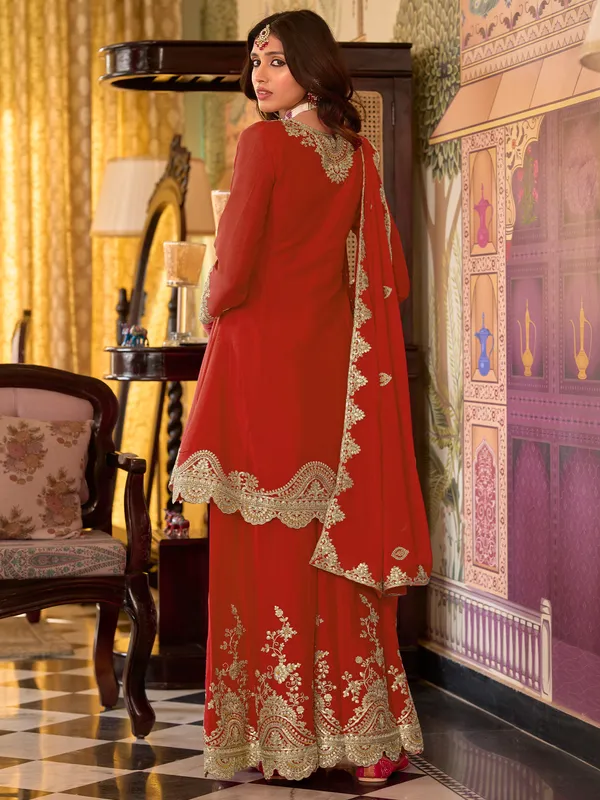 Orange_Embroidered_Chinon_Kurta_Trouser_Dupatta_Set