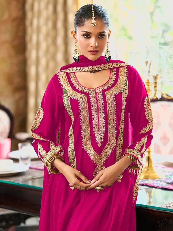Pink_Embroidered_Chinon_Kurta_Trouser_Dupatta_Set